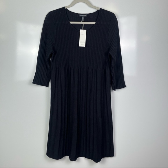 Eileen Fisher Black Wool Italian Yarn lightweight scoop neck dress - Picture 2 of 8
